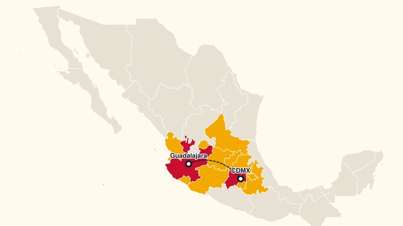 Mapa de México con los estados de cobertura de Transportes Reyes Romero